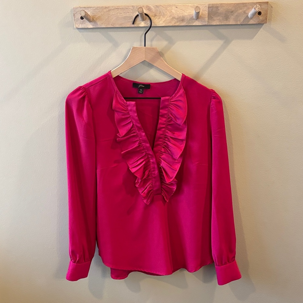 J. Crew Vibrant Pink Ruffle Blouse